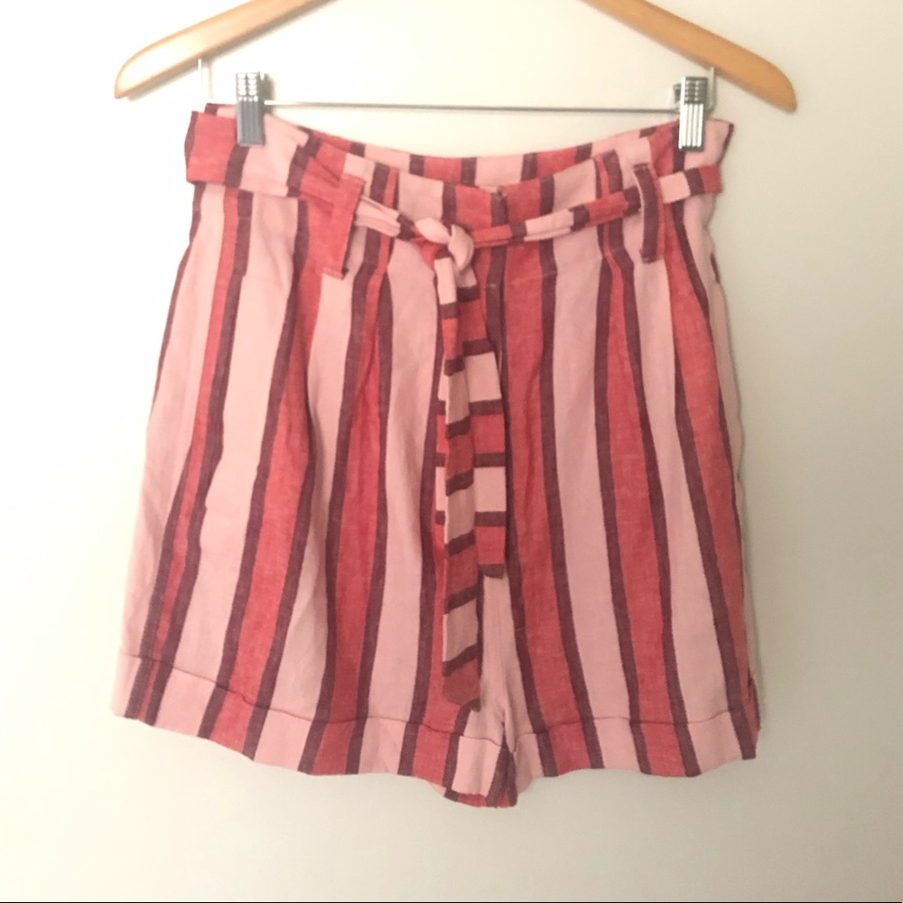 NWT Topshop High Waist Belted Striped Shorts US 6
